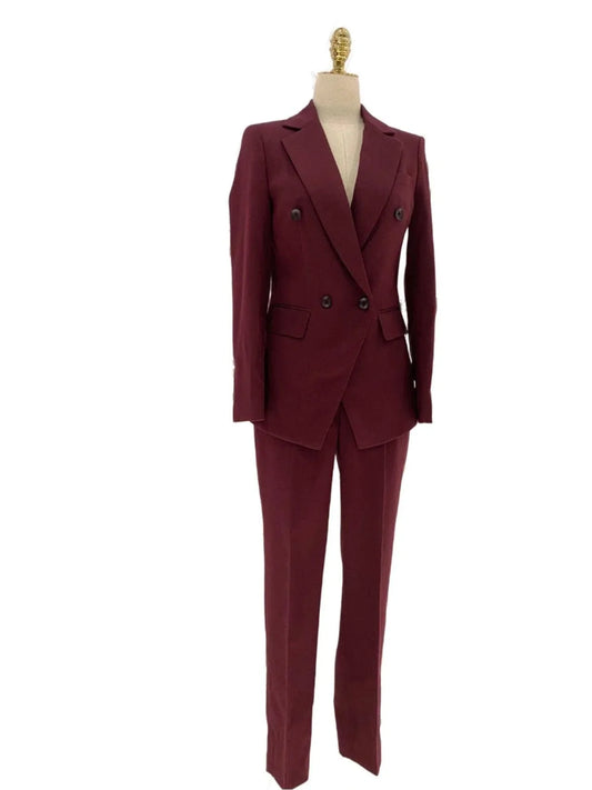 Burgundy Women Pant Suit- Formal Business Trouser Suit -Guocali