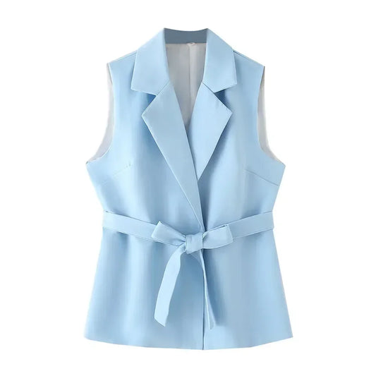 Chic Western Belted Vest Pant Suit -Guocali