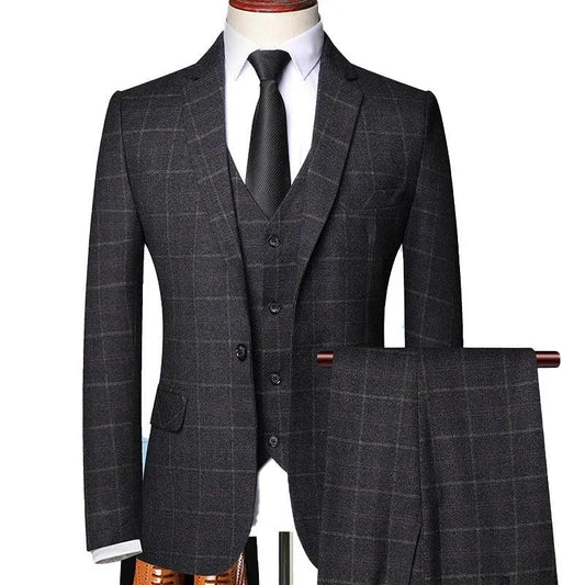 Classy Checked Men's Suit - Formal Business Attire -Guocali