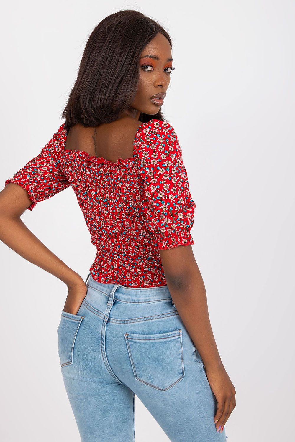 Women's Crop Blouse - Floral Cropped Length