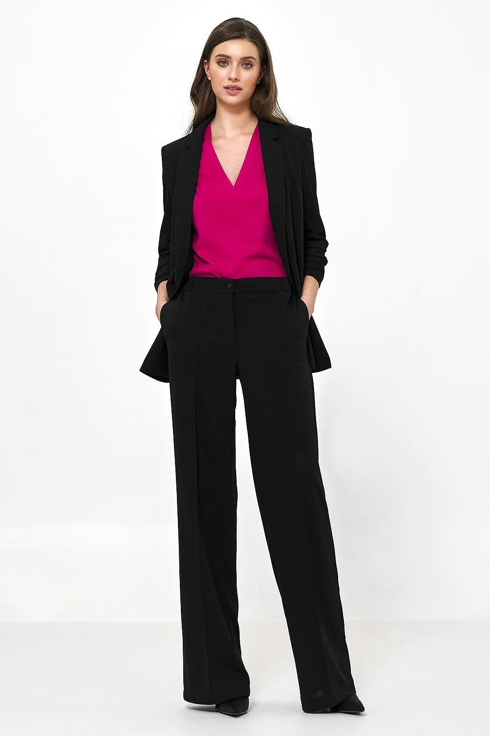 Professional Women Wide-Leg Pants – High-Rise Comfort