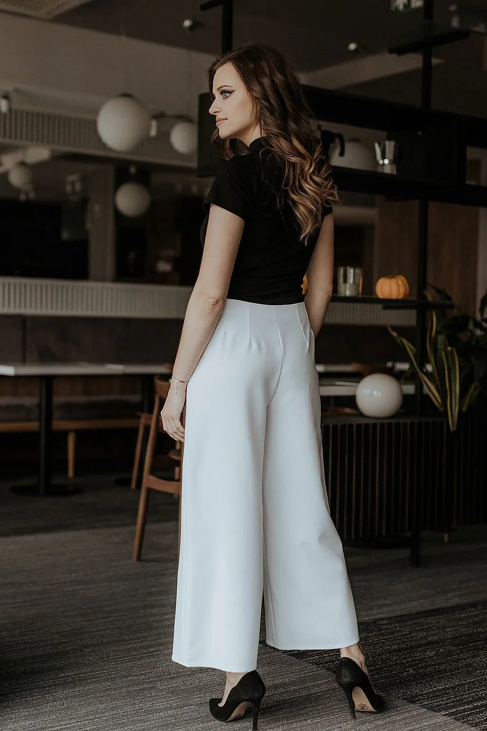 Chic Professional Elegant Women Cropped Wide-Leg Pants – High-Waist Zipper Front