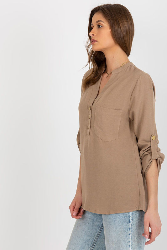Women's Button-Down Blouse - Solid Hip Length