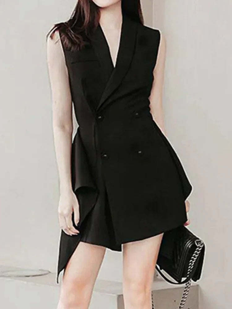 Double-Breasted Irregular Flounced Edge Dress -Guocali