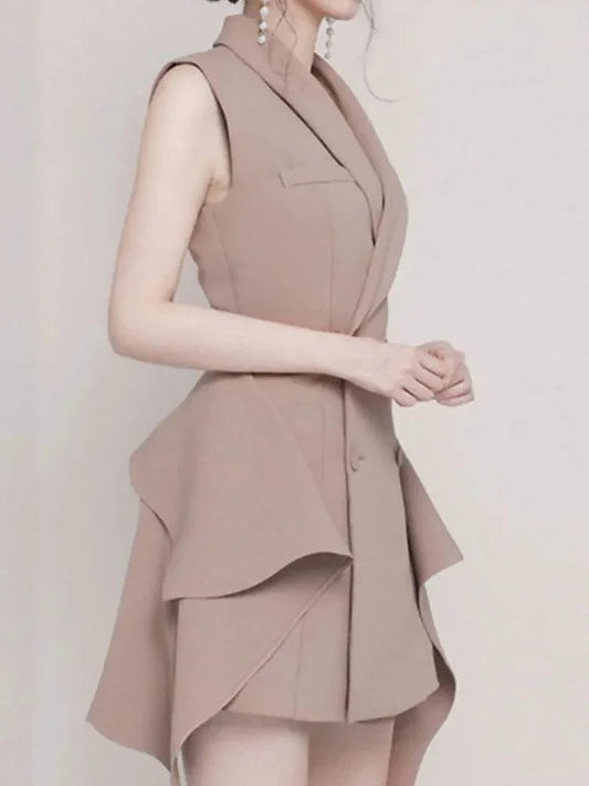 Double-Breasted Irregular Flounced Edge Dress -Guocali