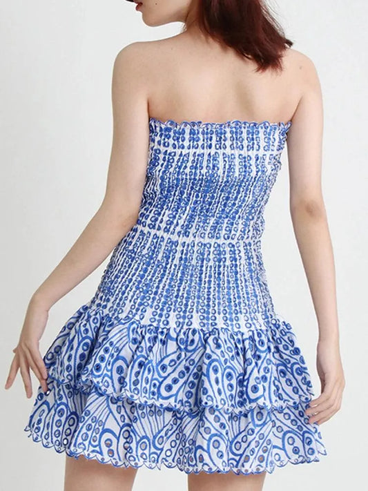 Embroidered Cut-Out Strapless Mini Dress -Guocali