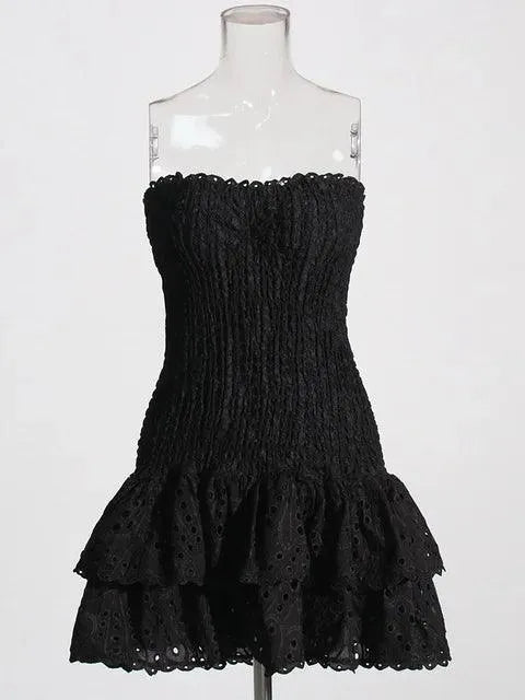Embroidered Cut-Out Strapless Mini Dress -Guocali