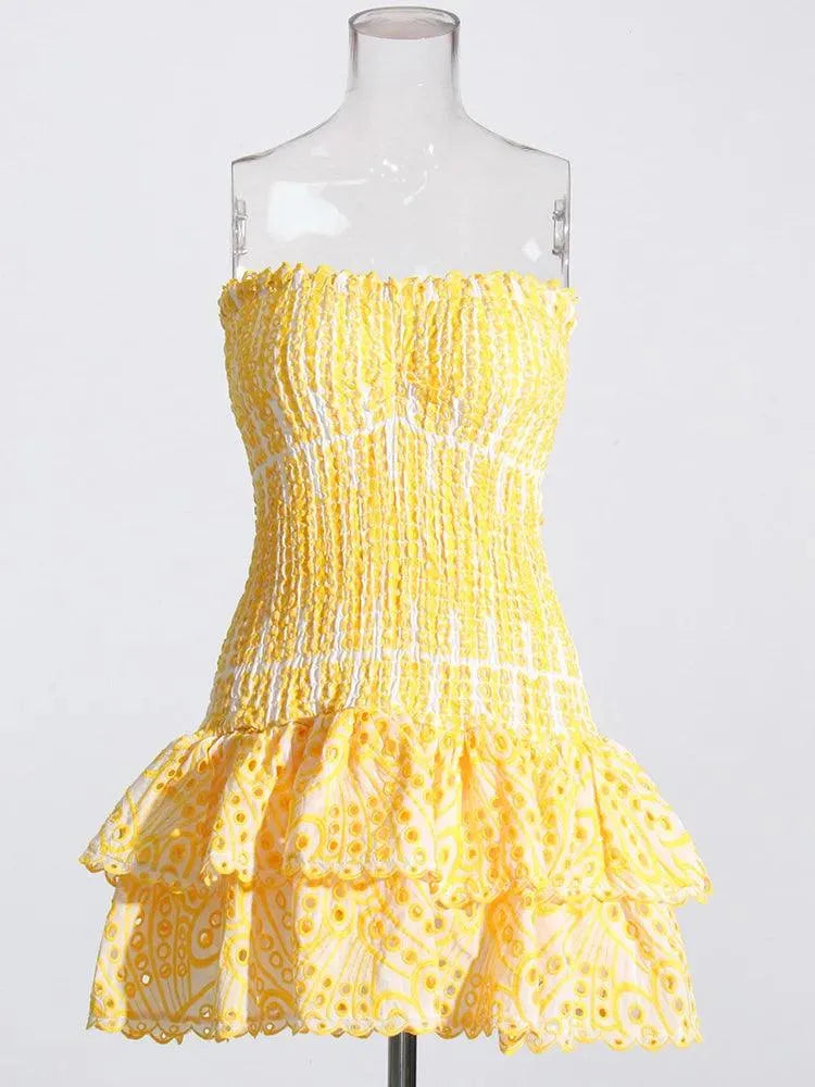 Embroidered Cut-Out Strapless Mini Dress -Guocali