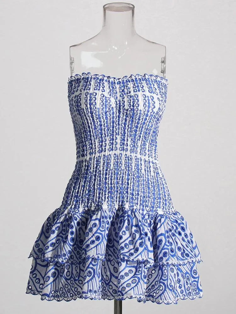Embroidered Cut-Out Strapless Mini Dress -Guocali