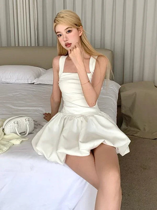 Fluffy Waist Slimming Square Neck Dress -Guocali