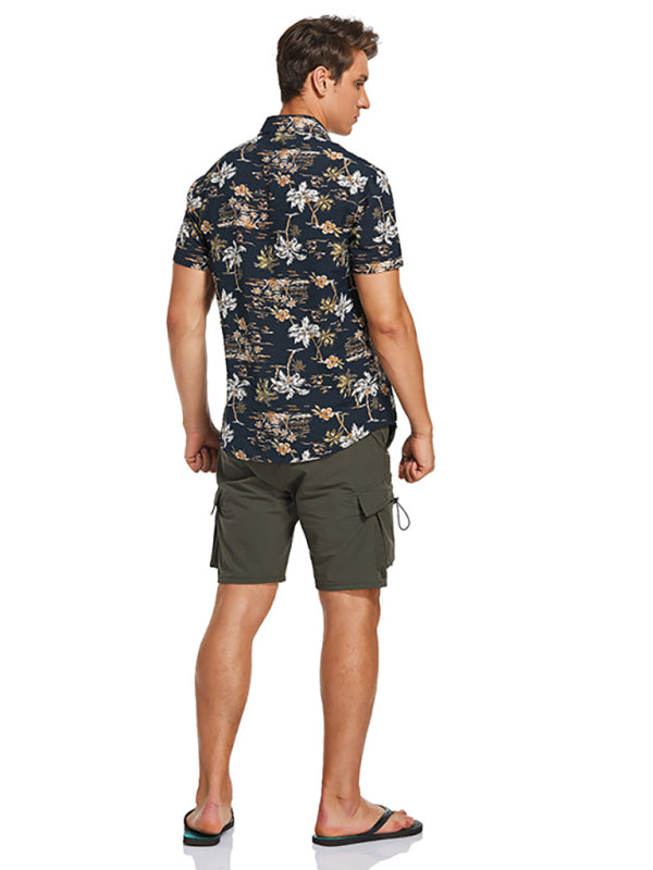 Men Casual Short Sleeves Hawaiian Shirt – Lightweight - Blue, White