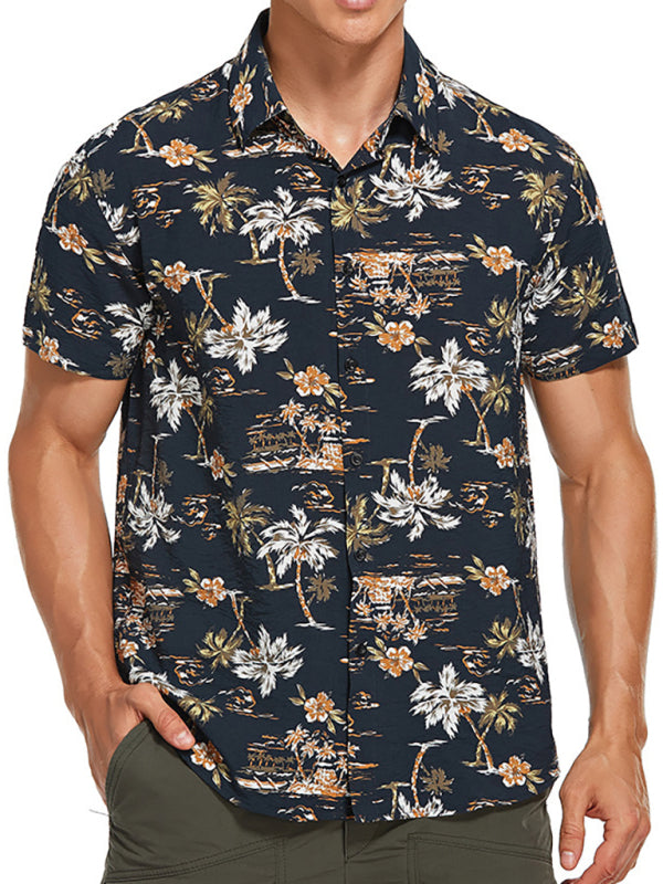 Men Casual Short Sleeves Hawaiian Shirt – Lightweight - Blue, White