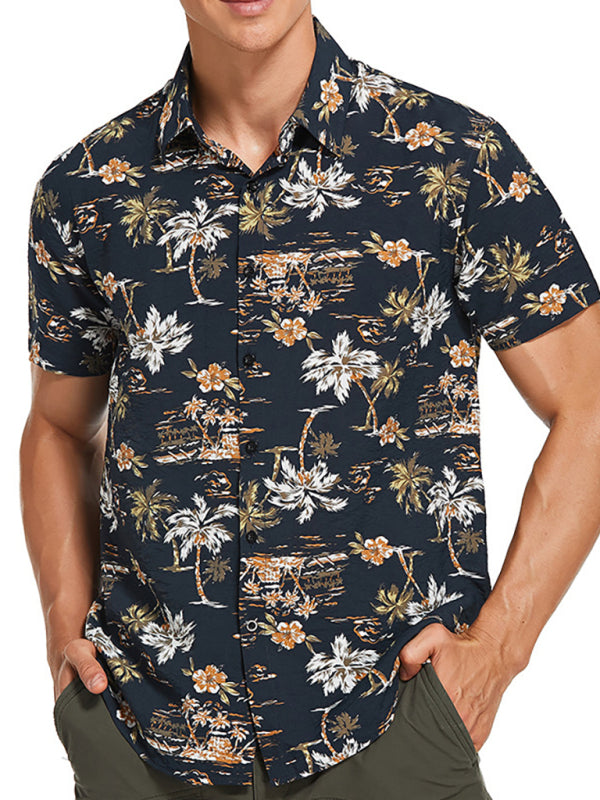 Men Casual Short Sleeves Hawaiian Shirt – Lightweight - Blue, White