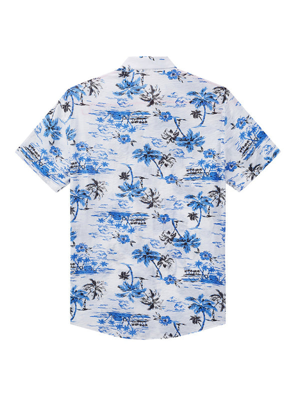 Men Casual Short Sleeves Hawaiian Shirt – Lightweight - Blue, White