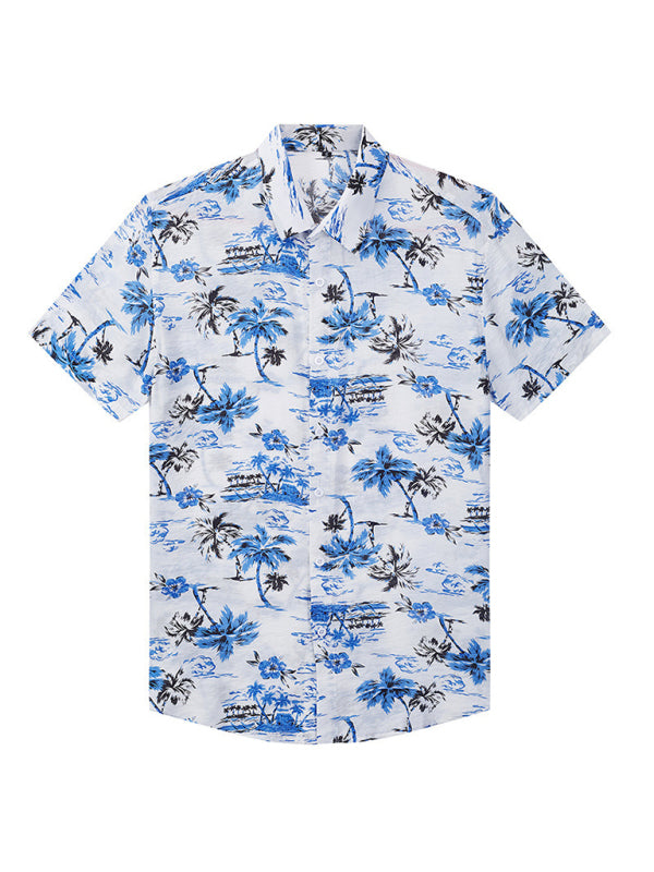 Men Casual Short Sleeves Hawaiian Shirt – Lightweight - Blue, White