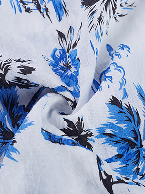 Men Casual Short Sleeves Hawaiian Shirt – Lightweight - Blue, White