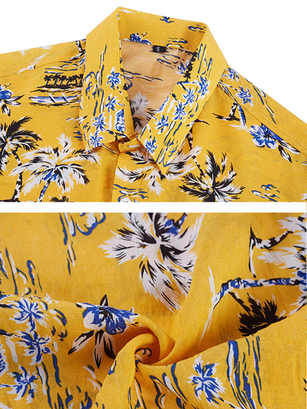 Men Casual Short Sleeves Hawaiian Shirt – Lightweight - Blue, White