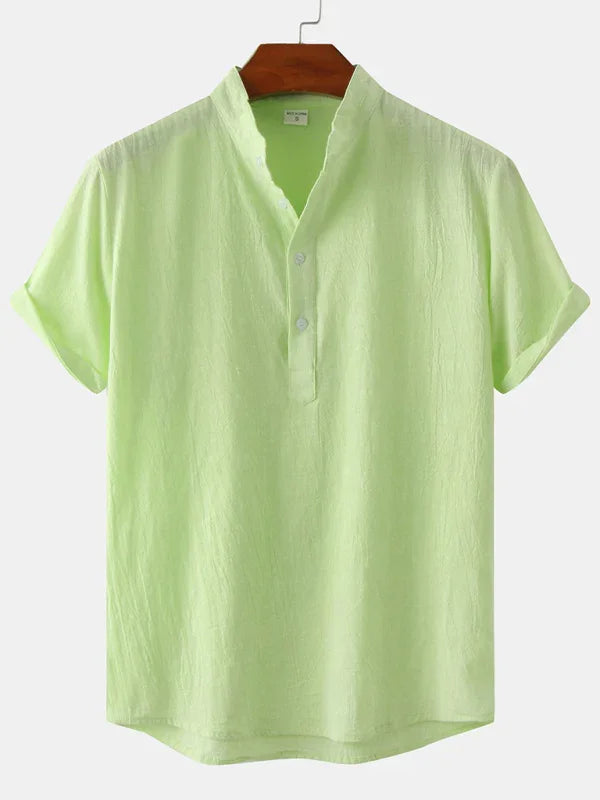 Men Casual Cotton Mandarin Collar Shirt – Breathable - Blue