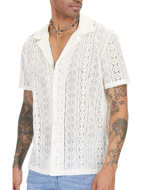 Men Casual Short Sleeves Cotton Button-Down Shirt – Breathable - Beige