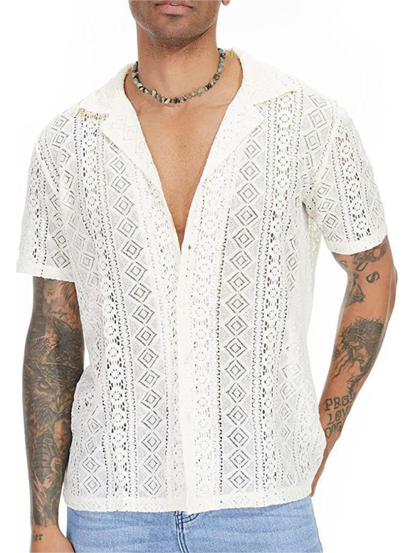 Men Casual Short Sleeves Cotton Button-Down Shirt – Breathable - Beige