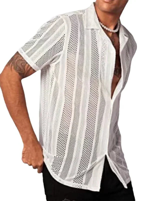 Men Casual Short Sleeves Button-Down Shirt – Breathable - White