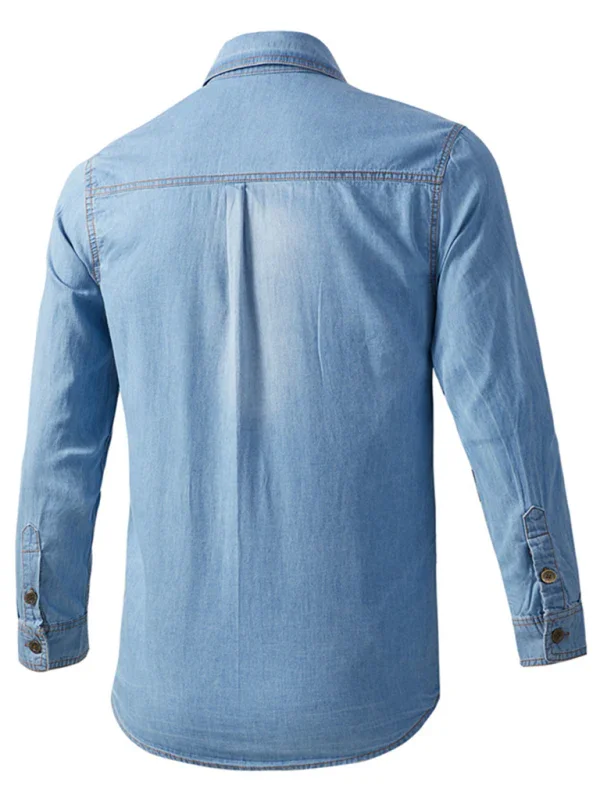 Men Casual Long Sleeves Work Denim Shirt – Breathable - Blue