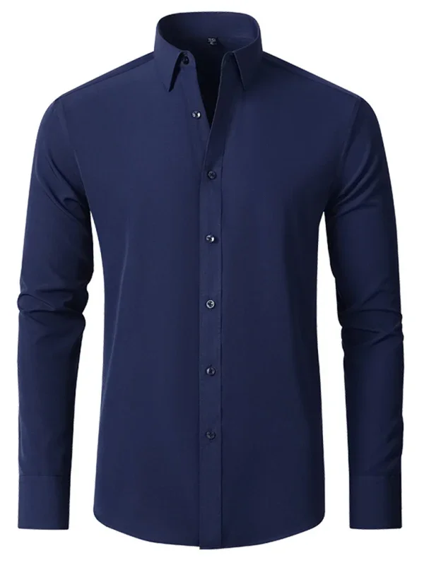 Men Long Sleeves Regular Fit Button-Down Shirt – Wrinkle-Resistant - Navy, Blue