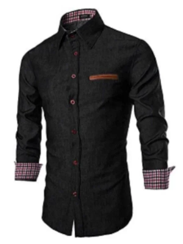 Men Long Sleeves Cotton Casual Shirt – Lightweight - Navy, Brown