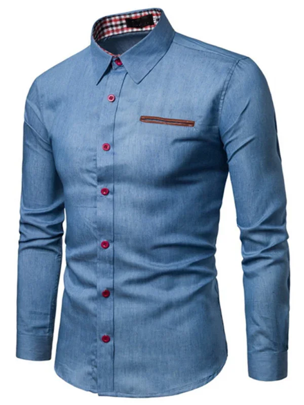 Men Long Sleeves Cotton Casual Shirt – Lightweight - Navy, Brown