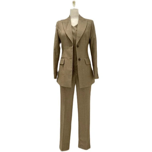Khaki Three Piece Suit - Women Trouser Suit -Guocali