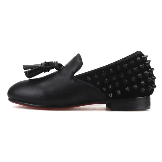 Kids Loafers Spike & Style: Kids' Loafer Shoes with Tassel Accents -Guocali