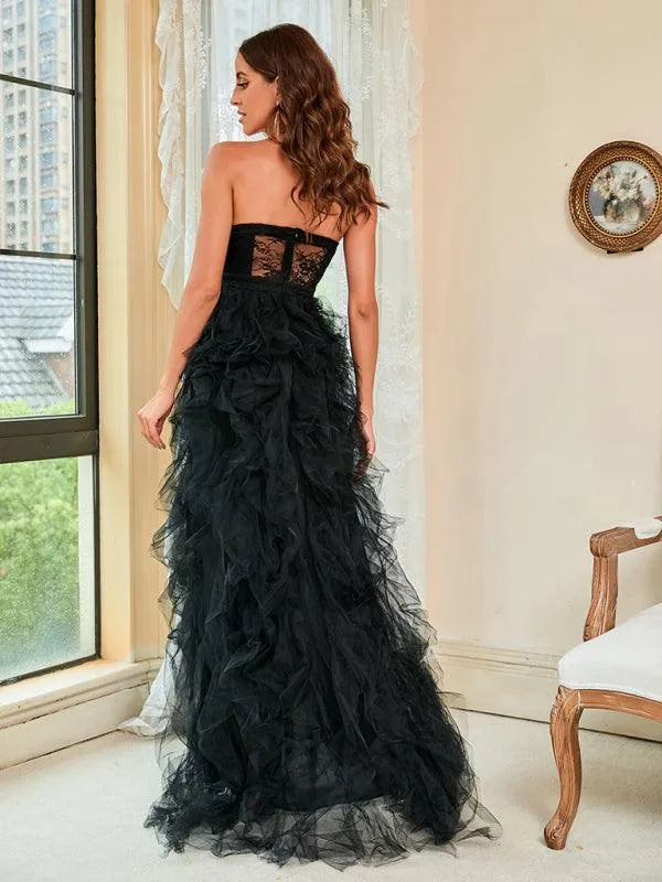 Ladies Lace Mesh Tube Top Party Dress -Guocali