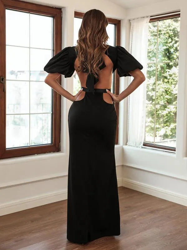 Ladies Puff Sleeve Party Dress -Guocali