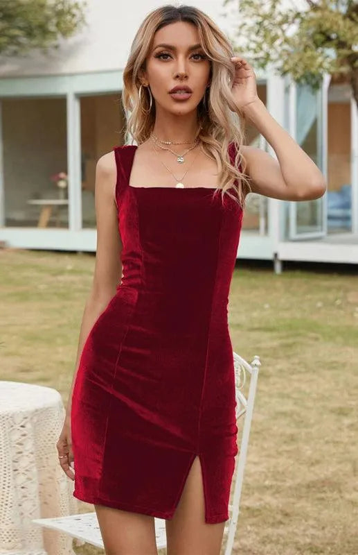 Ladies Square Neck Hip Dress -Guocali