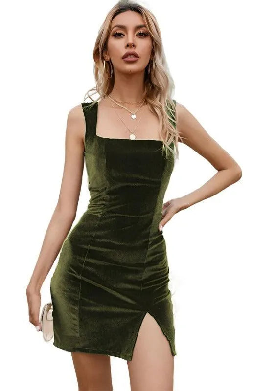 Ladies Square Neck Hip Dress -Guocali