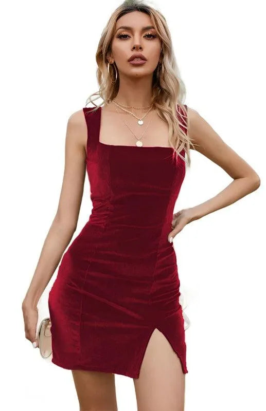 Ladies Square Neck Hip Dress -Guocali