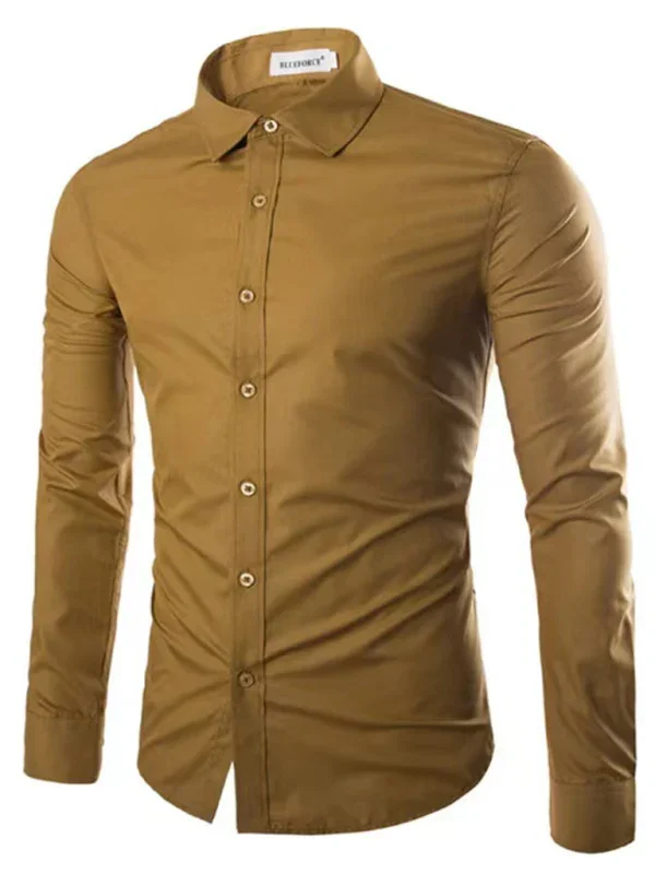 Men Casual Long Sleeves Button-Down Shirt – Wrinkle-Resistant - Green, Black -Guocali