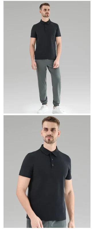 Men Casual Short Sleeves Polo Shirt – Breathable - Black -Guocali