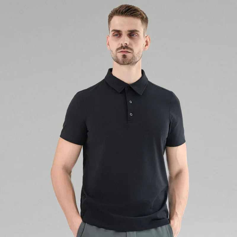 Men Casual Short Sleeves Polo Shirt – Breathable - Black -Guocali