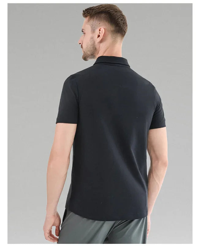 Men Casual Short Sleeves Polo Shirt – Breathable - Black -Guocali