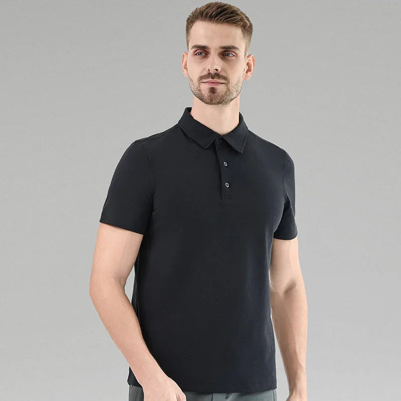 Men Casual Short Sleeves Polo Shirt – Breathable - Black -Guocali