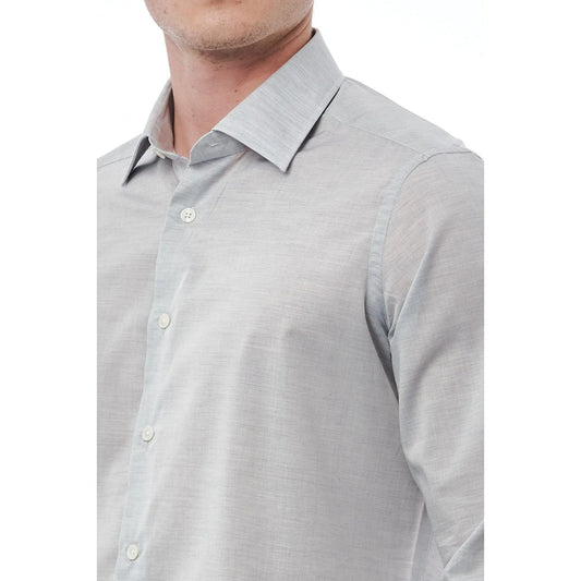 Men Cotton Long Sleeves Regular Fit Dress Shirt – Breathable - Gray, White -Guocali