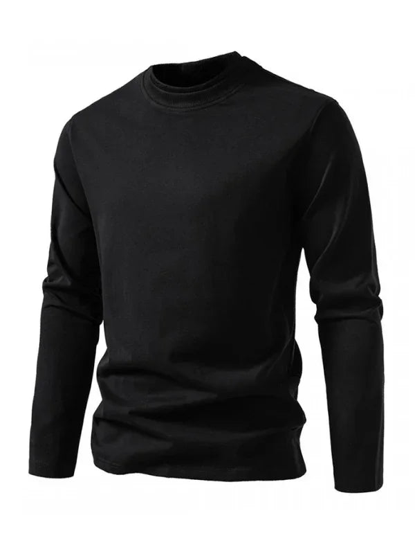 Men Crew-Neck Long-Sleeves T-Shirt – Stretchable - White -Guocali