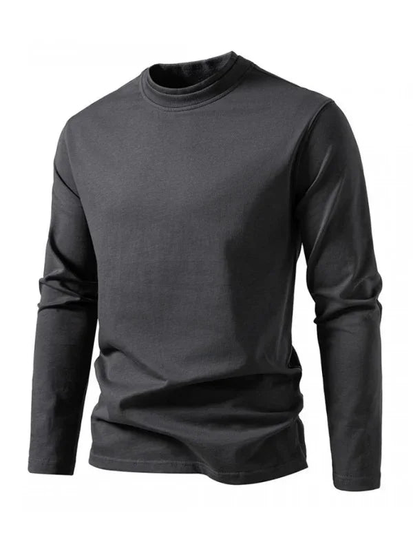 Men Crew-Neck Long-Sleeves T-Shirt – Stretchable - White -Guocali