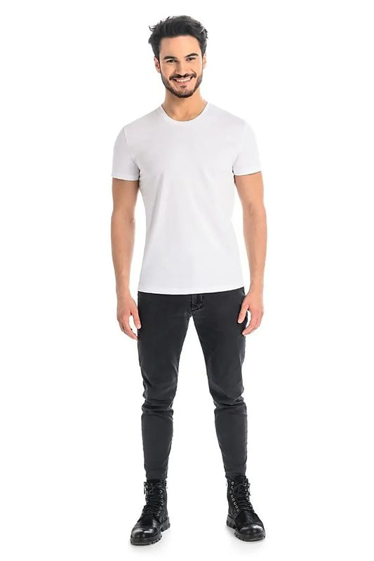 Men Crew-Neck Short-Sleeves T-Shirt – Stretchable - White -Guocali