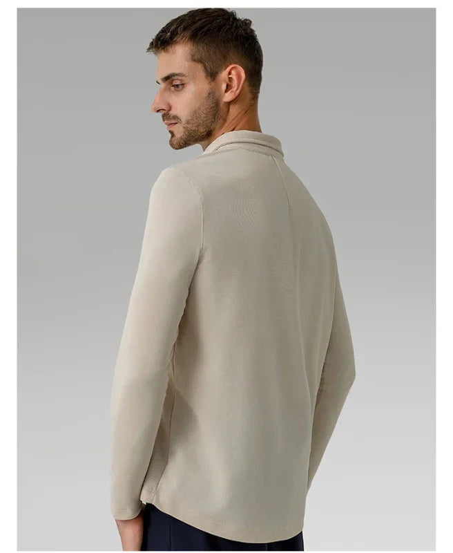 Men Long Sleeves Cotton Regular Fit Polo Shirt – Stretchable - Beige -Guocali