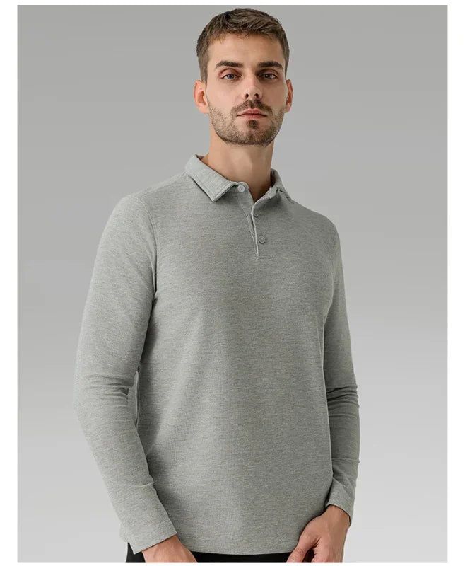 Men Long Sleeves Cotton Regular Fit Polo Shirt – Stretchable - Beige -Guocali
