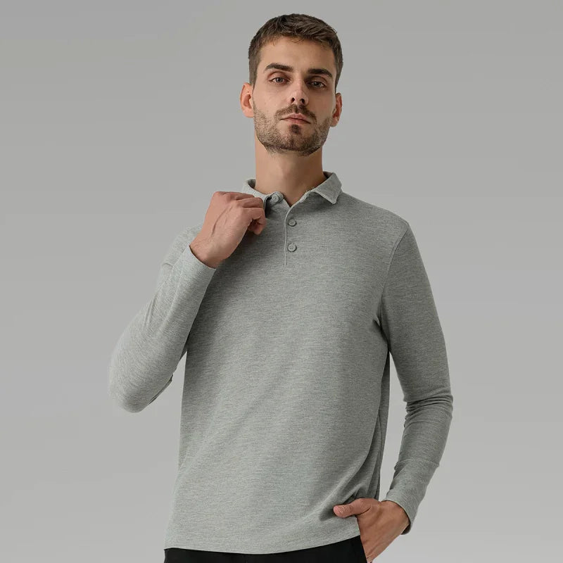 Men Long Sleeves Cotton Regular Fit Polo Shirt – Stretchable - Beige -Guocali