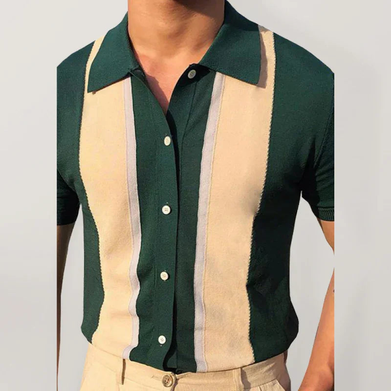 Men Short Sleeves Button-Down Casual Polo Shirt – Lightweight - Green, Beige -Guocali