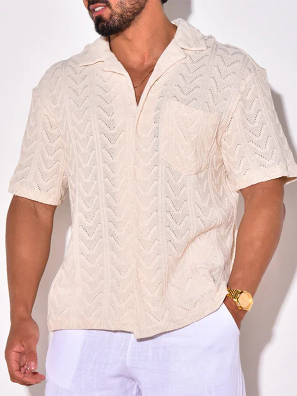 Men Short Sleeves Relaxed Fit Casual Shirt – Lightweight - White -Guocali